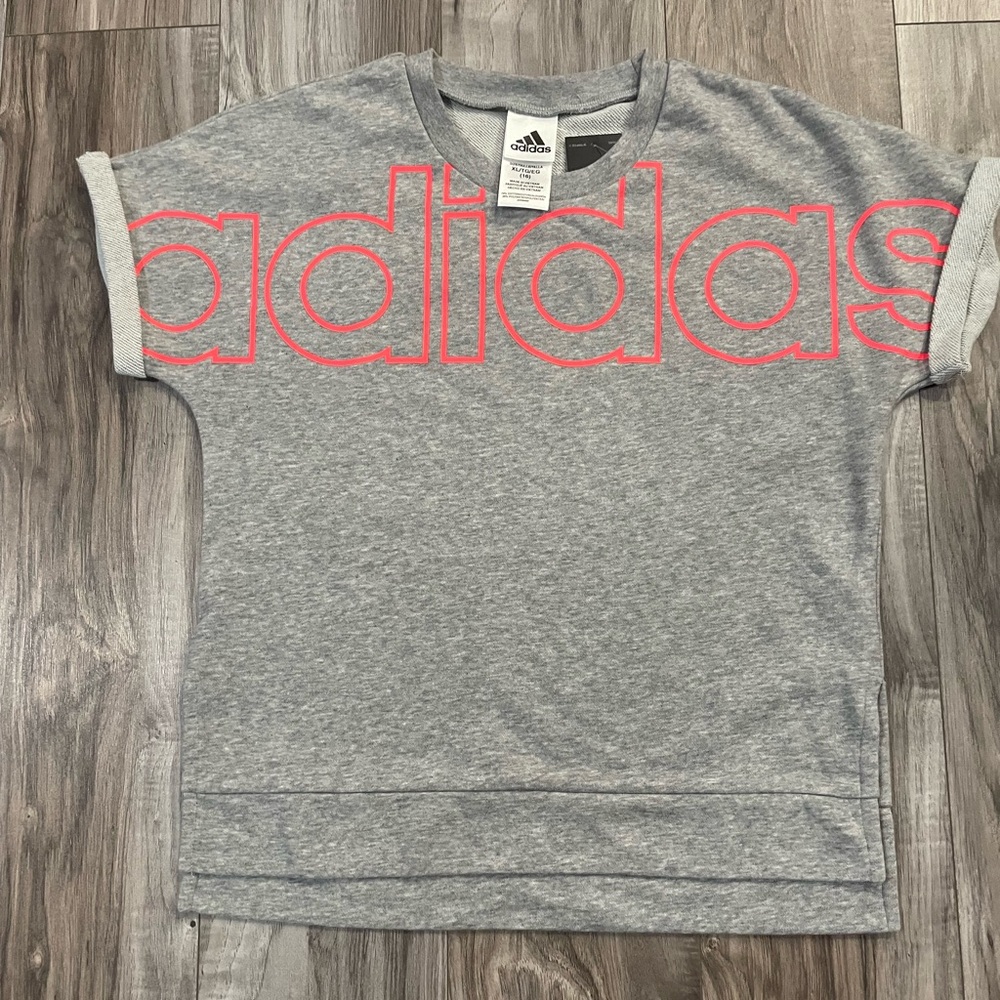 NWT: Adidas Youth Girls Gray French Terry Logo Crop T-Shirt (XL; 16)